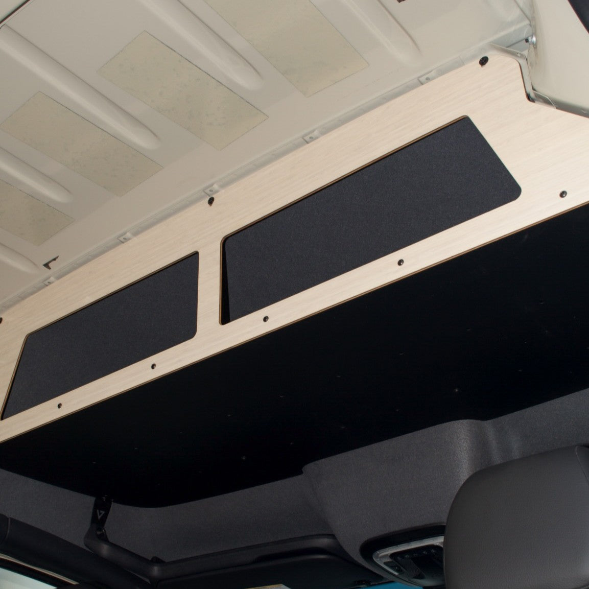 Virtus Vans headliner shelf side profile — Asian Sand laminate face finish