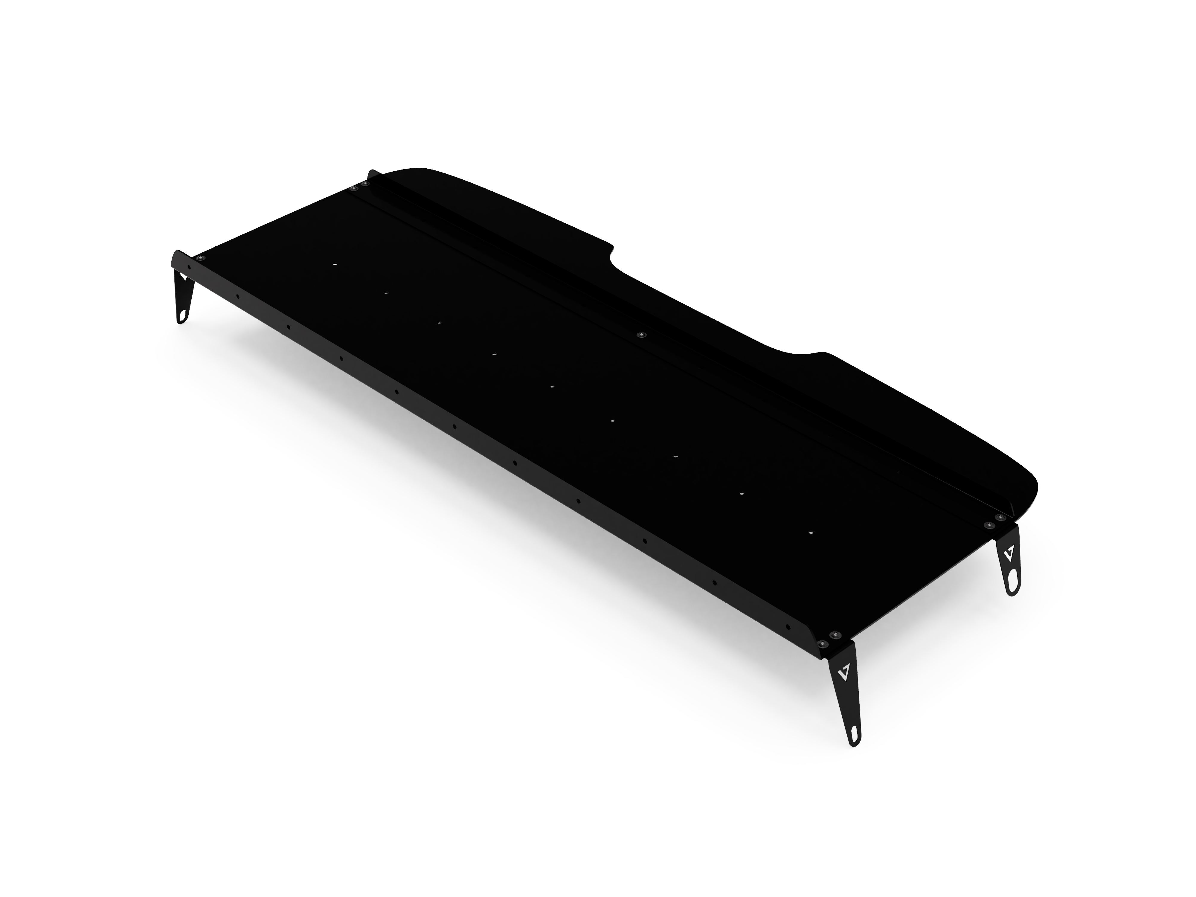 Virtus Vans headliner shelf render — no laminate face, aluminum frame only