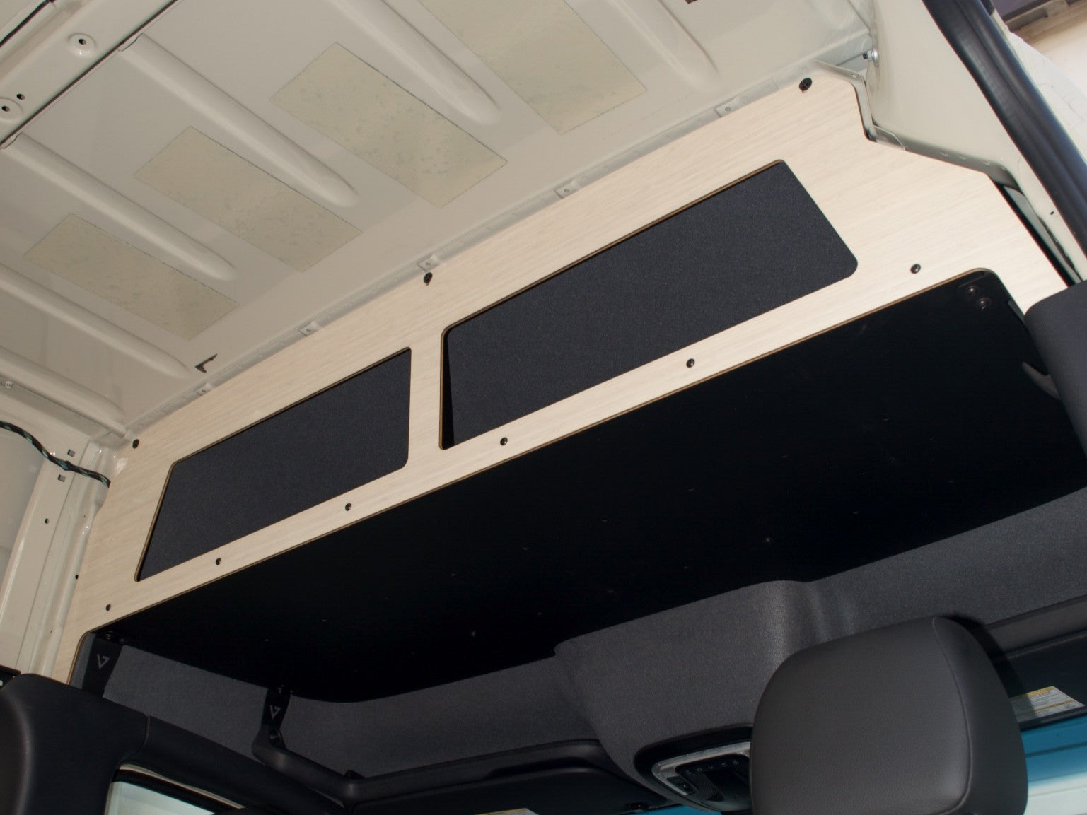 Virtus Vans headliner shelf side profile — Asian Sand laminate face finish