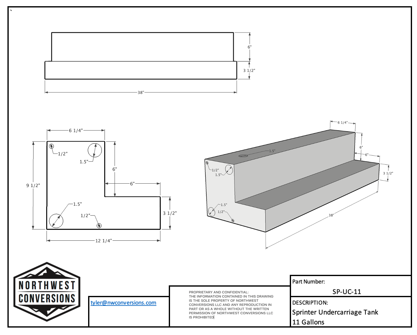 11-Gallon Mercedes Sprinter Undercarriage Water Tank (SP-UC-11) - My Store