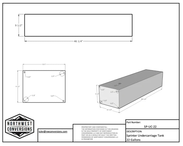 22-Gallon Mercedes Sprinter Driver Side Undercarriage Water Tank (SP-UC-22) - My Store
