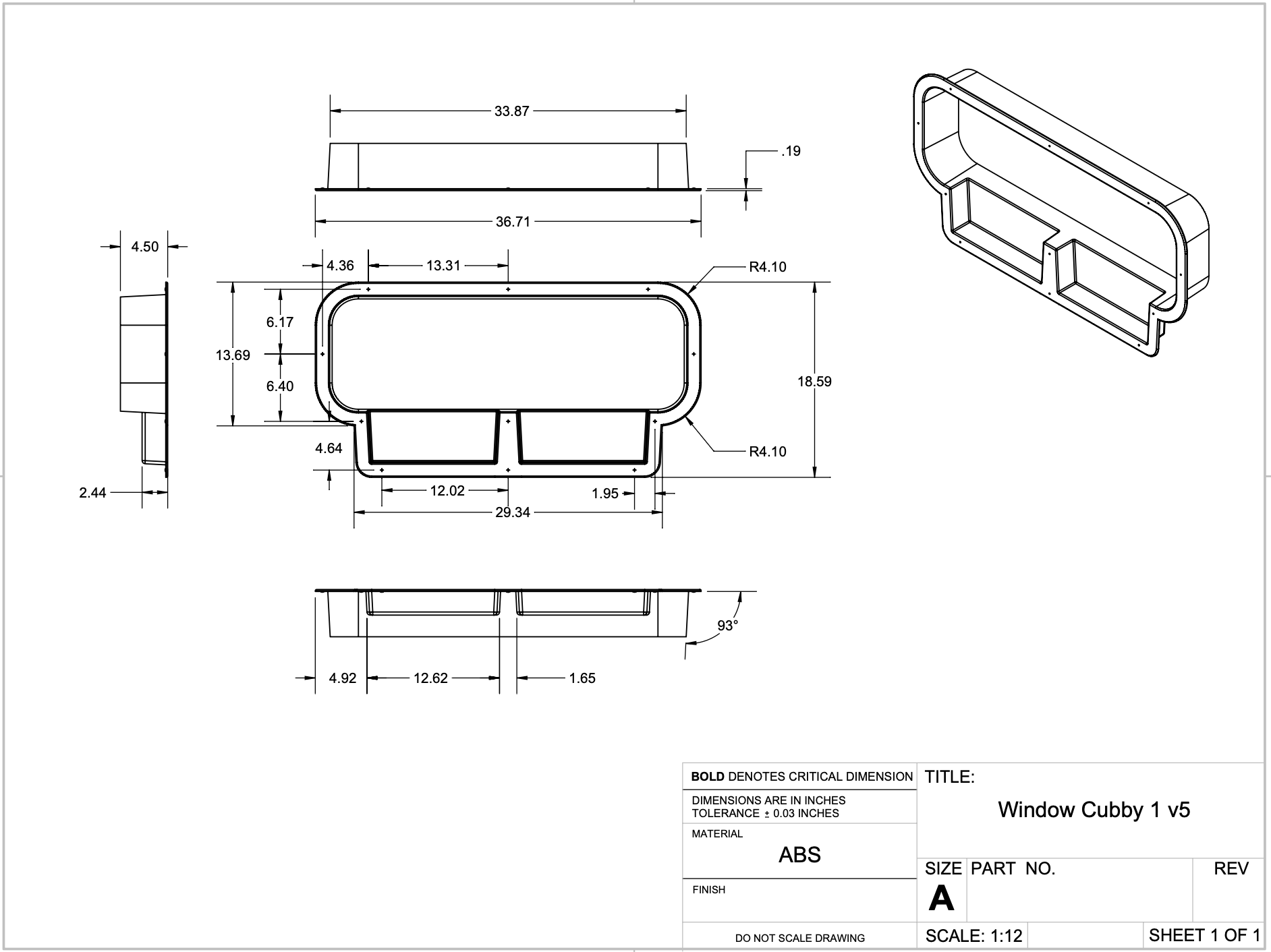 Mercedes Sprinter 10x33 Bunk Window Trim Ring with Storage Cubbies - My Store